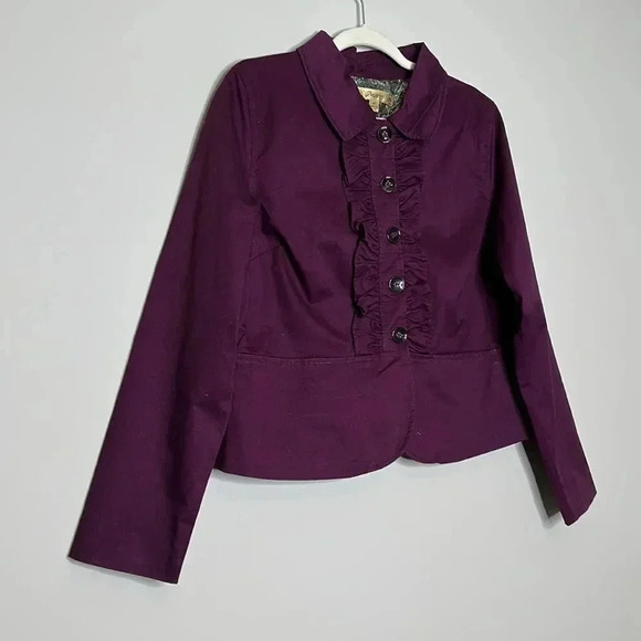 Motto Women's 14 Beautifully Lined Maroon Peplum Jacket Blazer Pockets Ruffle - Picture 3 of 8